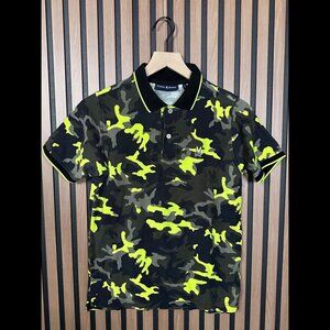 Pyscho Bunny Polo Shirt 14-16 / L Boys Green Army Camouflage Short Sleeve